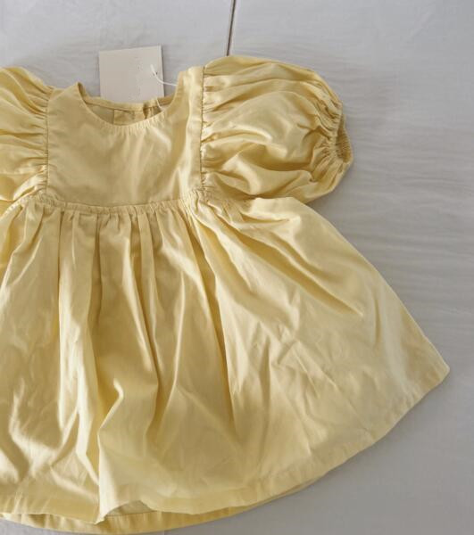 Cotton And Linen Girl Puff Sleeve Dress