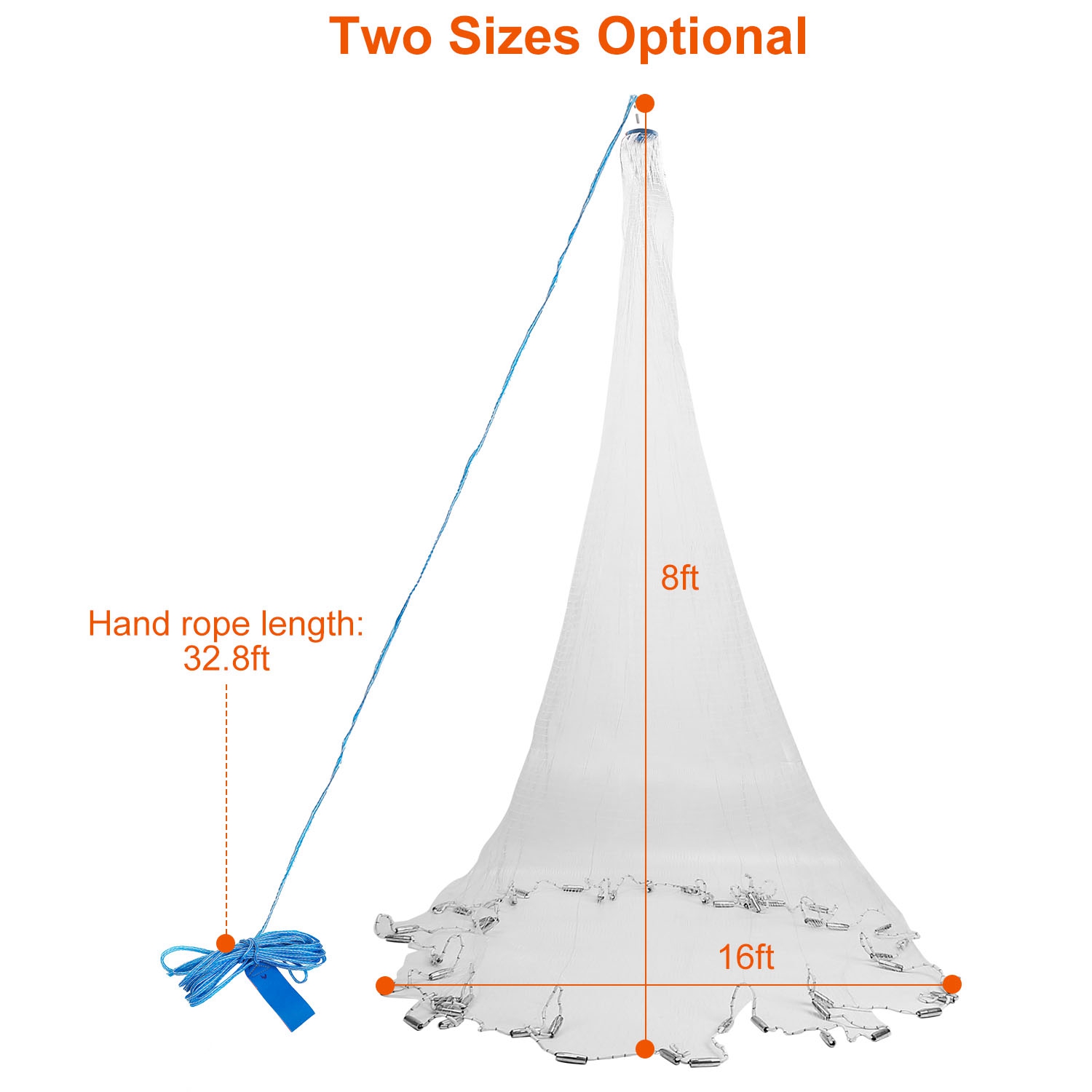 1Pc 2 Size Options 6FT 8FT Radius Fishing Cast Net Bait Trap Easy Throw Heavy Duty Hand Cast Net With Chain Sinker Bottom Spread