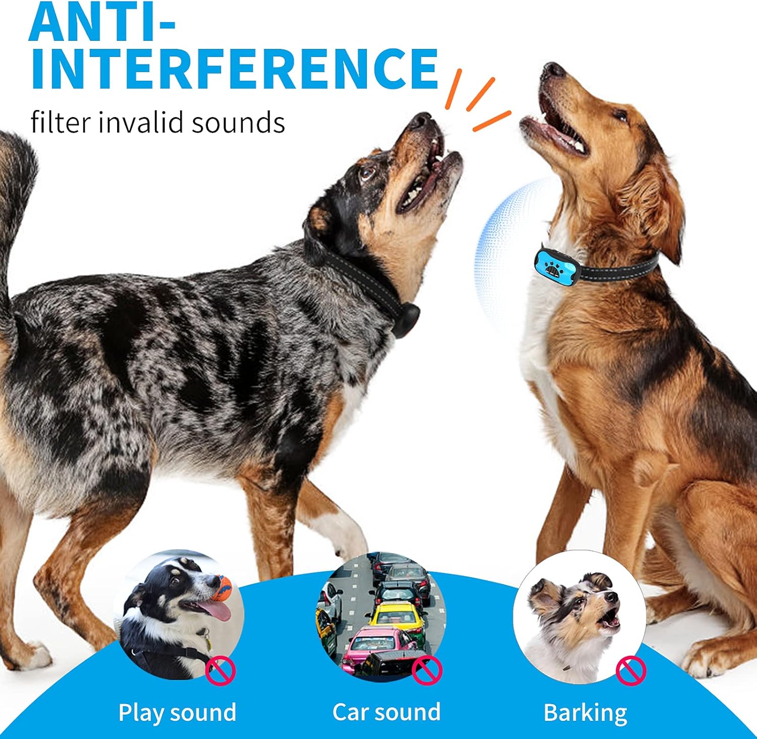 Anti Bell Collar Dog Training Collar Sound Vibration, For Dogs Pet DE