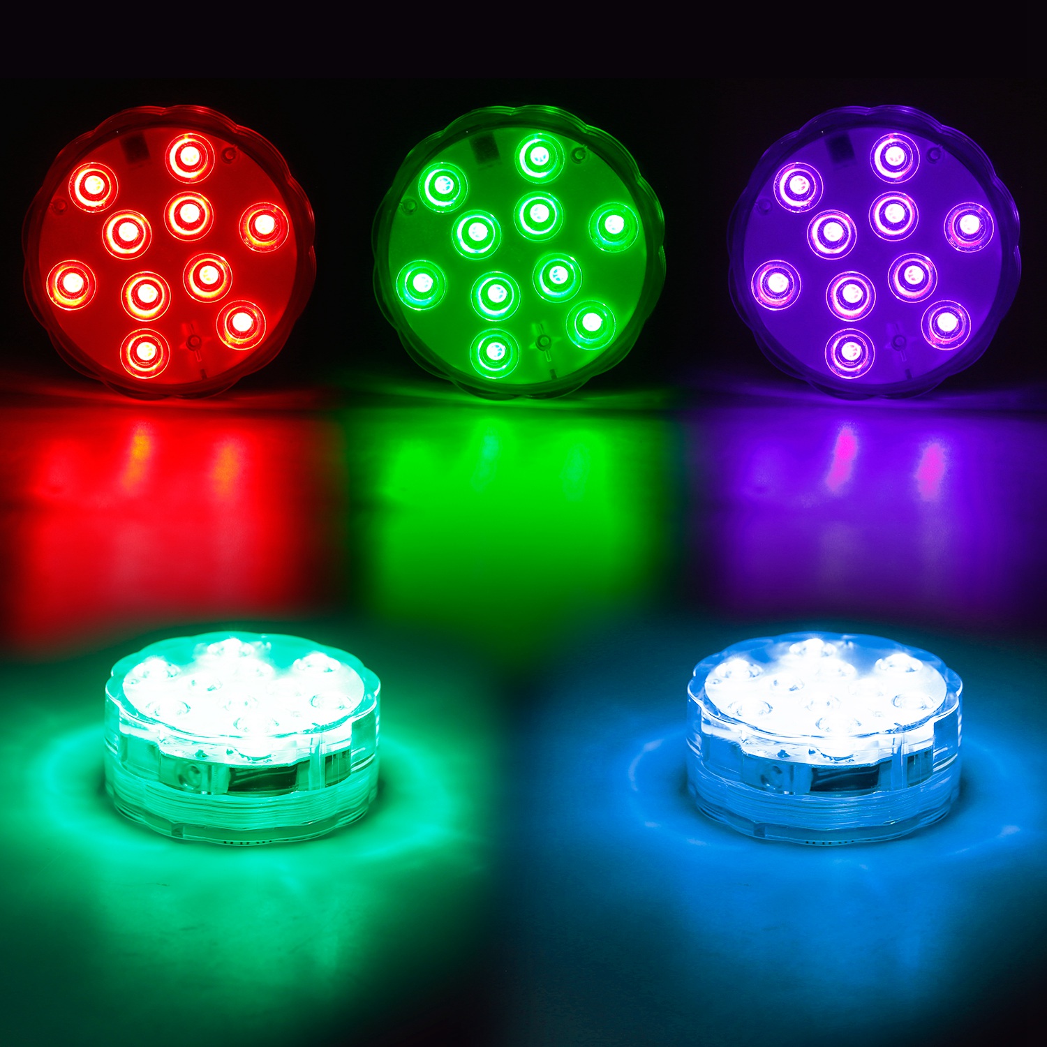 4Pcs RGB Swimming Pool Lights With Remote Control IP68 Waterproof Battery Operated Submersible 16 Modes For Pond Bathtub Hot Tub Party