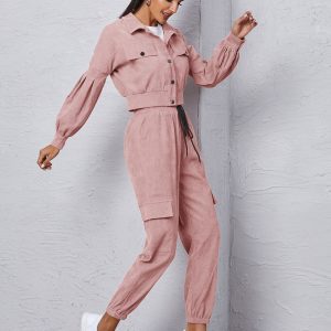 Flap Detail Jacket With Tie Front Cargo Pants