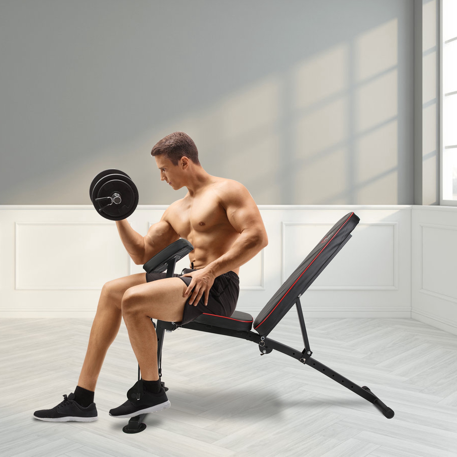 1Pc Adjustable Weight Bench With Preacher Curl Pad Resistance Bands Leg Extension For Home Gym Full Body Exercise Fedex Shipping