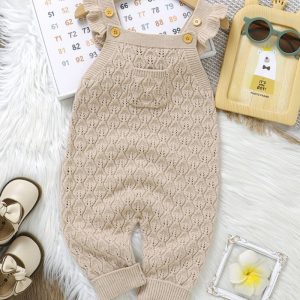 Autumn And Winter Infant Solid Color Flounced Sleeve Sling One-piece Rompers Jumpsuit