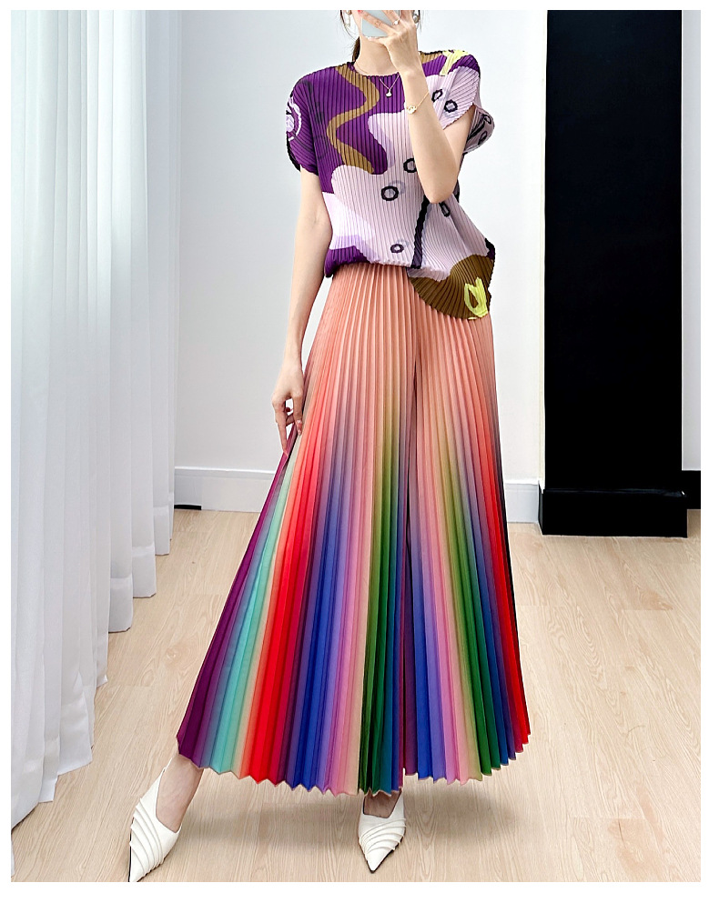 Niche Gradient Pleated Loose All-matching Slimming Wide Leg Pants Skirt