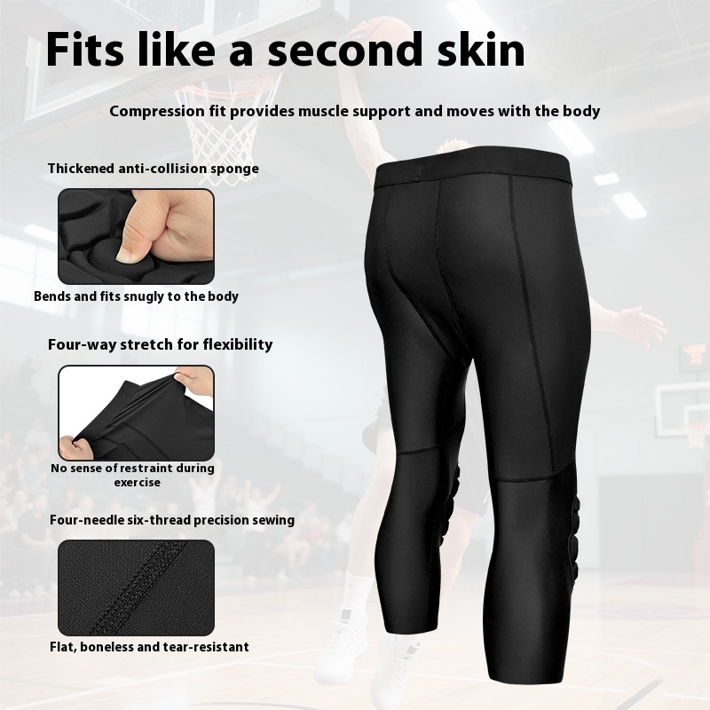 Basketball Tight Cropped Pants Knee Pad Integrated Anti-collision Leggings