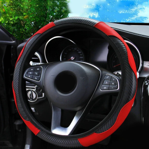 Car Steering Wheel Cover Red Black Leather Anti-slip For Carbon Fiber