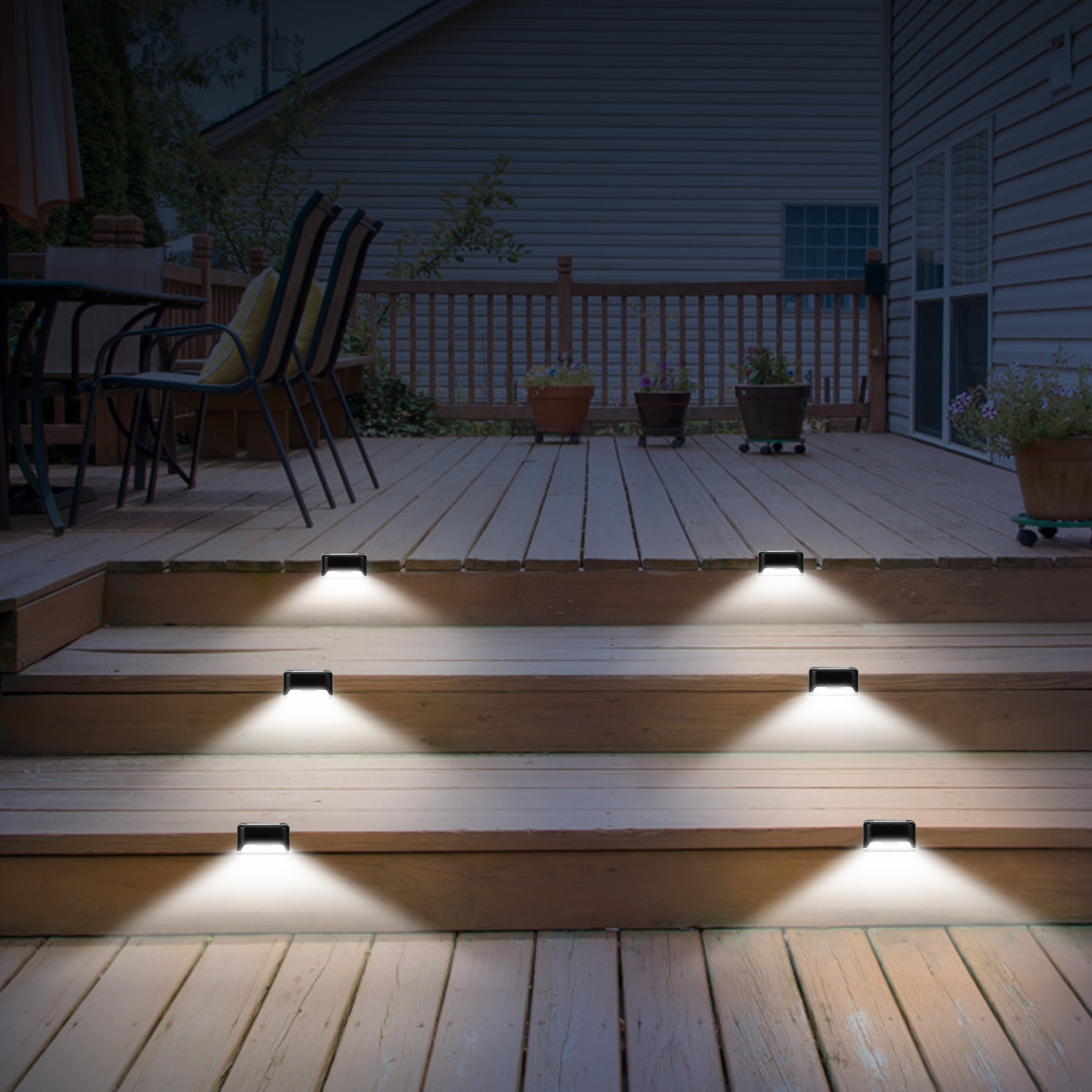 4Pcs Solar Powered LED Step Lights Outdoor Water-Resistant Dusk To Dawn Sensor Fence Lamps For Stairs Yard Railing