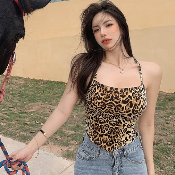 New Lace-up Summer Women's Leopard Print Short Top