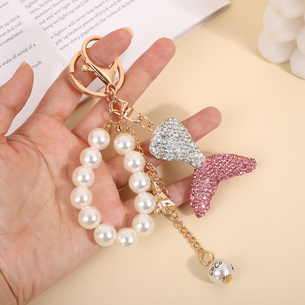 Tail Keychain Full Diamond Pearl Chain Key Pendants