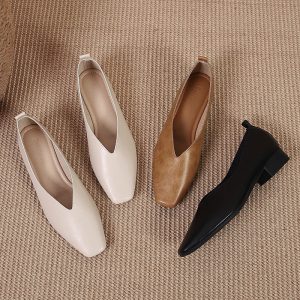 Square Toe Granny Shoes Flat Low-cut Shoes Casual All-matching