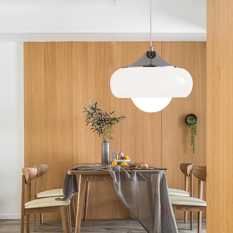 Middle Aged Milk White Bauhaus Glass Three Headed Egg Tart Pendant Light