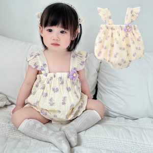 Western Princess Style Baby Girl Sling Onesie Baby's Triangle Romper Thin Bodysuit Romper