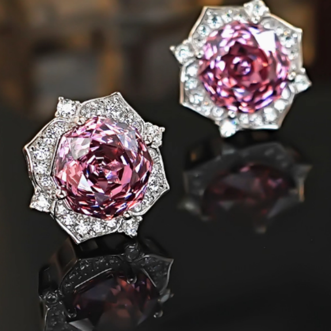 Purple Flower Earrings 925 Silver Inlaid With High Carbon Diamonds