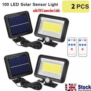 2PCS Solar Power PIR Motion Sensor Wall Light LED Outdoor Garden Security Lamp