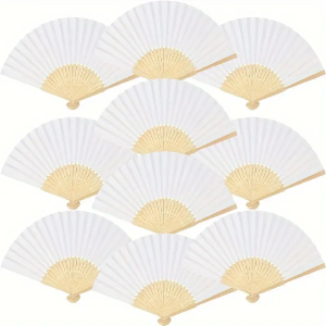 10 Elegant White Bamboo Folding Fans - Perfect For Weddings, Bridal Showers, And Parties - DIY Handicrafts, Photo Props, And Wall Decorations