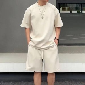 Simple Loose Couple Style Short-sleeved Shorts Two-piece Suit