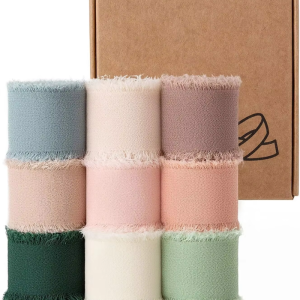 3 Rolls 6.5m Per Roll Frayed Silk Ribbon Edged Wrinkle Chiffon Handmade Ripped Wedding Party Flower Bouquet Gift Packing Decorations