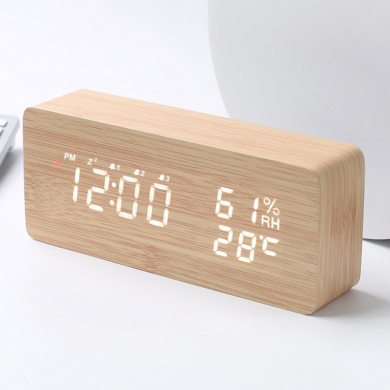 Intelligent Radio Control Clock LED Wood Electronic Digital Temperature And Humidity