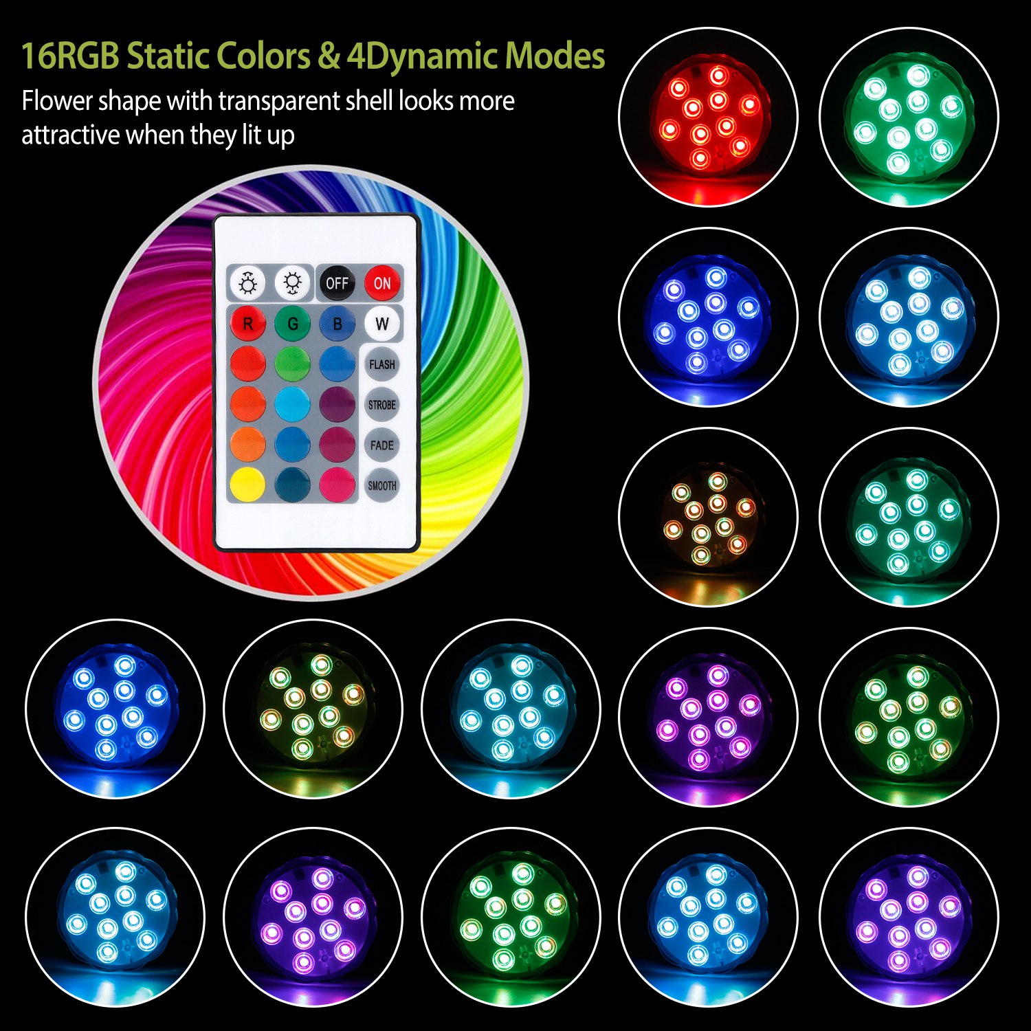 4Pcs RGB Swimming Pool Lights With Remote Control IP68 Waterproof Battery Operated Submersible 16 Modes For Pond Bathtub Hot Tub Party