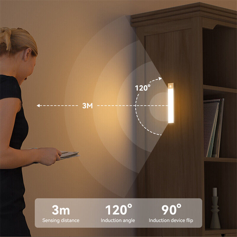 40-60-80cm LED PIR Motion Sensor Strip Light USB Rechargeable Cabinet Closet Lamp