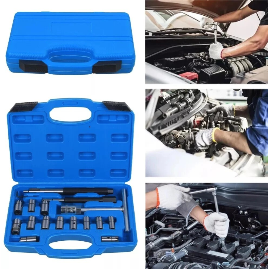 17Pcs Universal Injector Seat Cutter Cleaner Tool Carbon Remover Set Kit