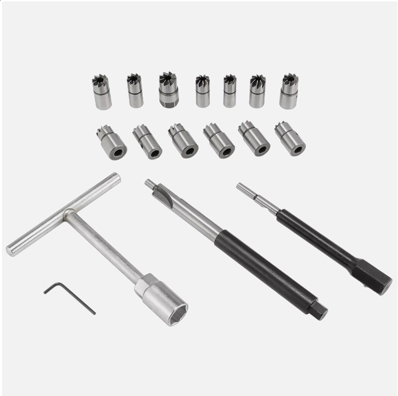 17Pcs Universal Injector Seat Cutter Cleaner Tool Carbon Remover Set Kit