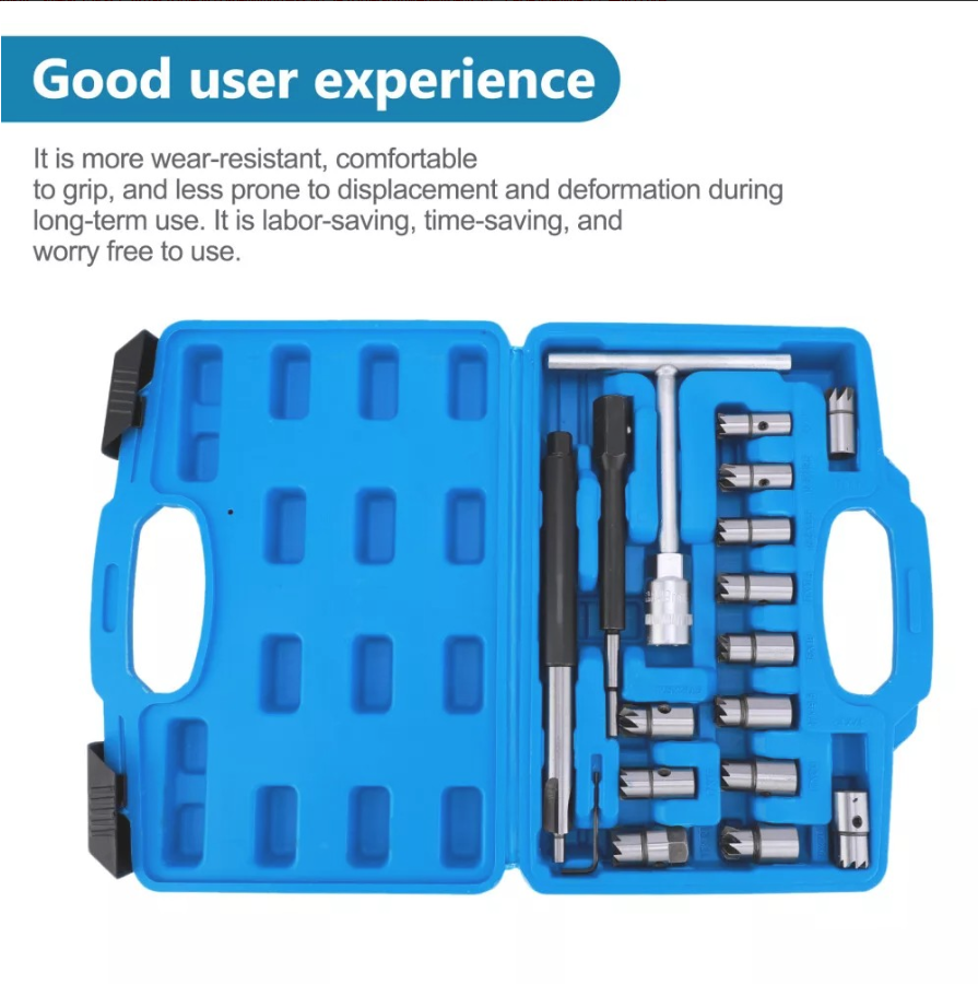 17Pcs Universal Injector Seat Cutter Cleaner Tool Carbon Remover Set Kit