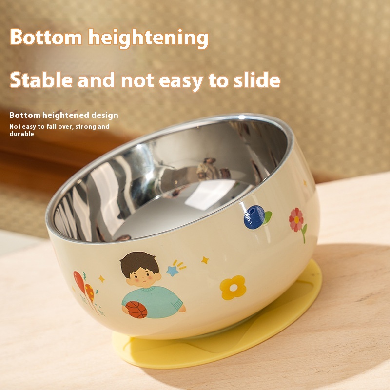 Household Children's Cartoon Printed Stainless Steel Rice Bowl