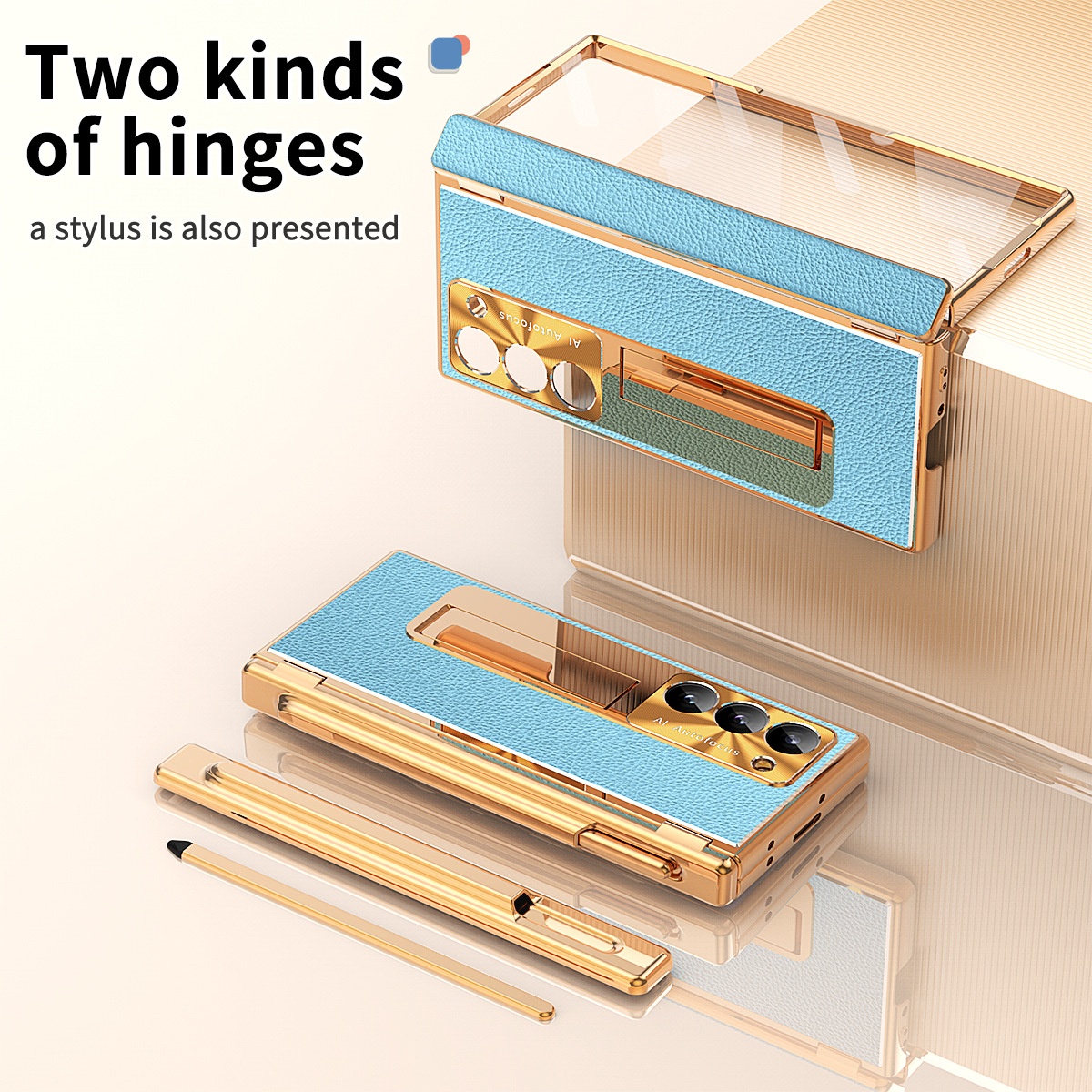 All-inclusive Electroplating Plain Leather Double Hinge Phone Case Hard Case With Pen Slot