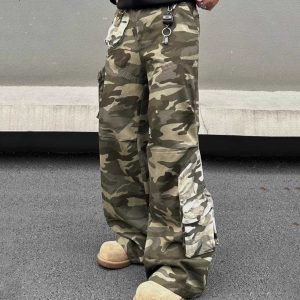 Stitched Camouflage Overalls Men's Retro Straight Casual Pants