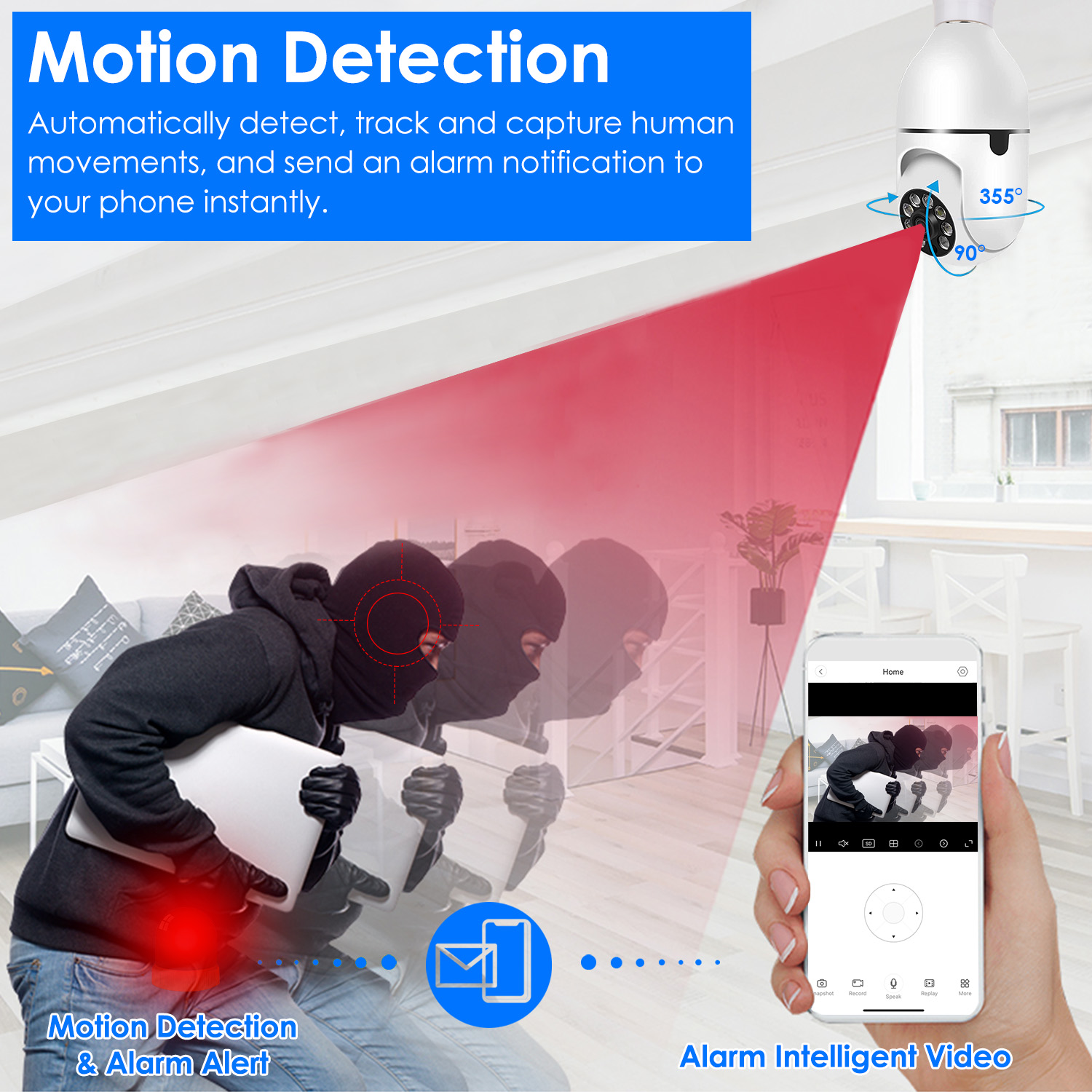 1Pc E27 WiFi Bulb Camera 1080P FHD WiFi IP Pan Tilt Security Surveillance Camera With Two-Way Audio Night Vision Motion Detection Function APP Control