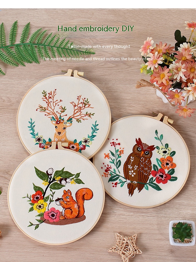 Handmade Embroidery Material Package Squirrel Owl Fox Cat Elk