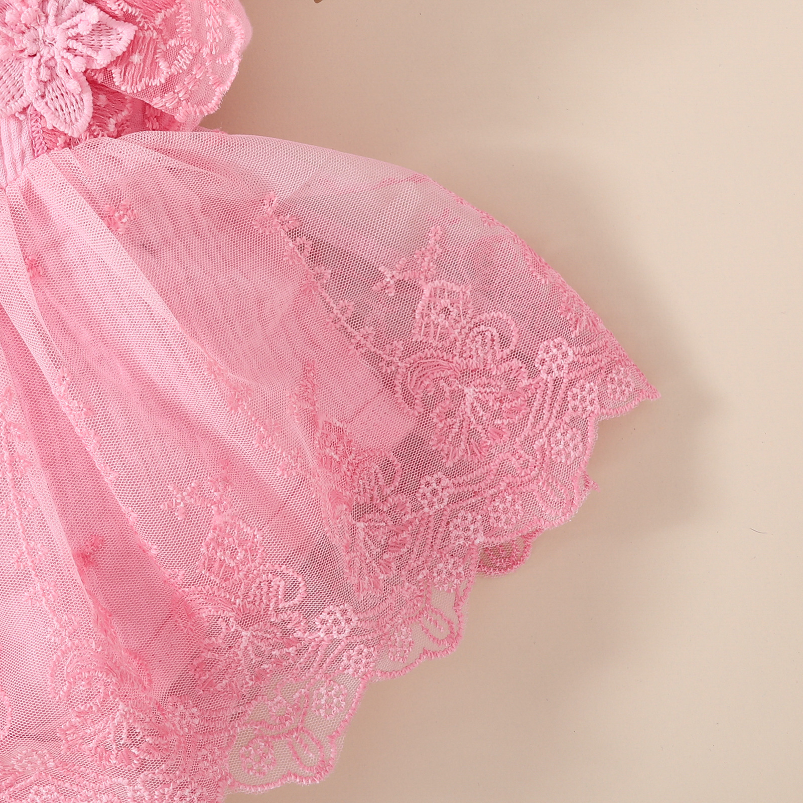 2024 Summer Baby Girl Sweet Sleeveless Lace Triangle Rompers Mesh Lace Flower Dress