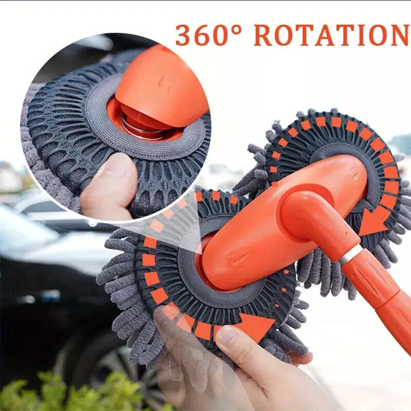 Microfiber Mop Wash Kit Telescopic Car Cleaning Brush With 4 Replacent Header