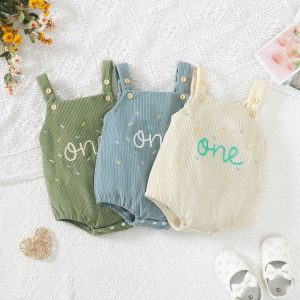 Cute One-year-old Towel Embroidery-strap Corduroy Romper