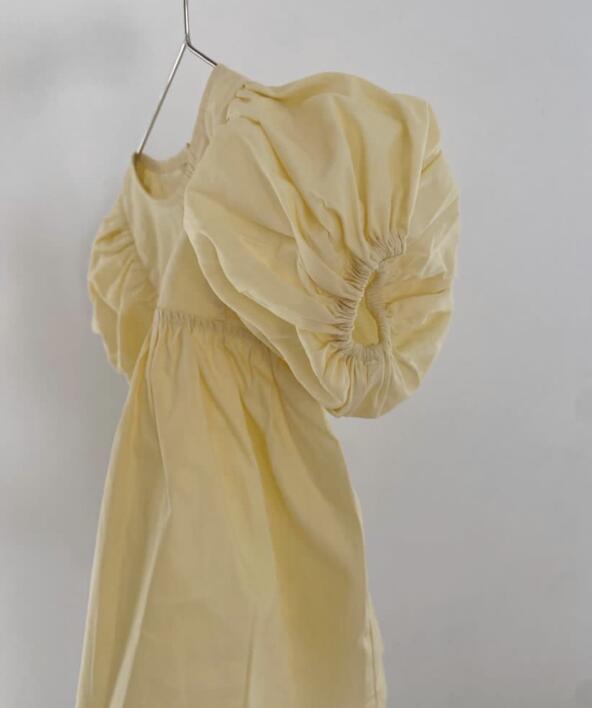 Cotton And Linen Girl Puff Sleeve Dress