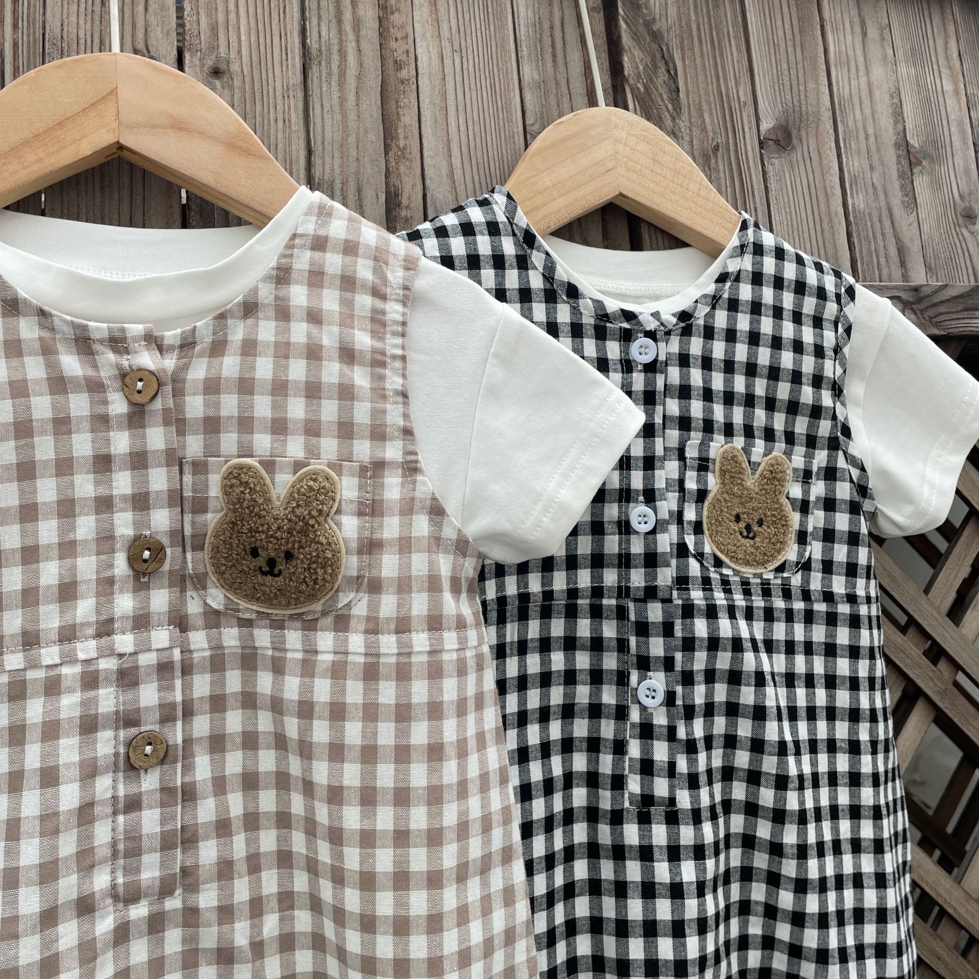 Summer New Thin Type Sleeveless Leotard Baby Boy Plaid Chest Bear Vest Bodysuit Romper