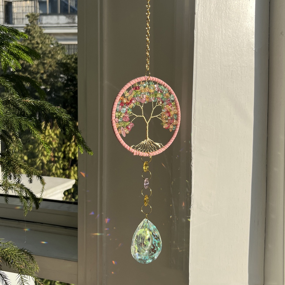 Four Colors Natural Crystal Lucky Tree Sun Catcher Crystal Wind Chimes