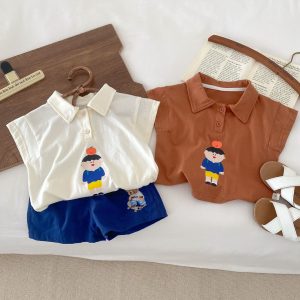 Boy's Cartoon Western Style Striped Short Sleeve