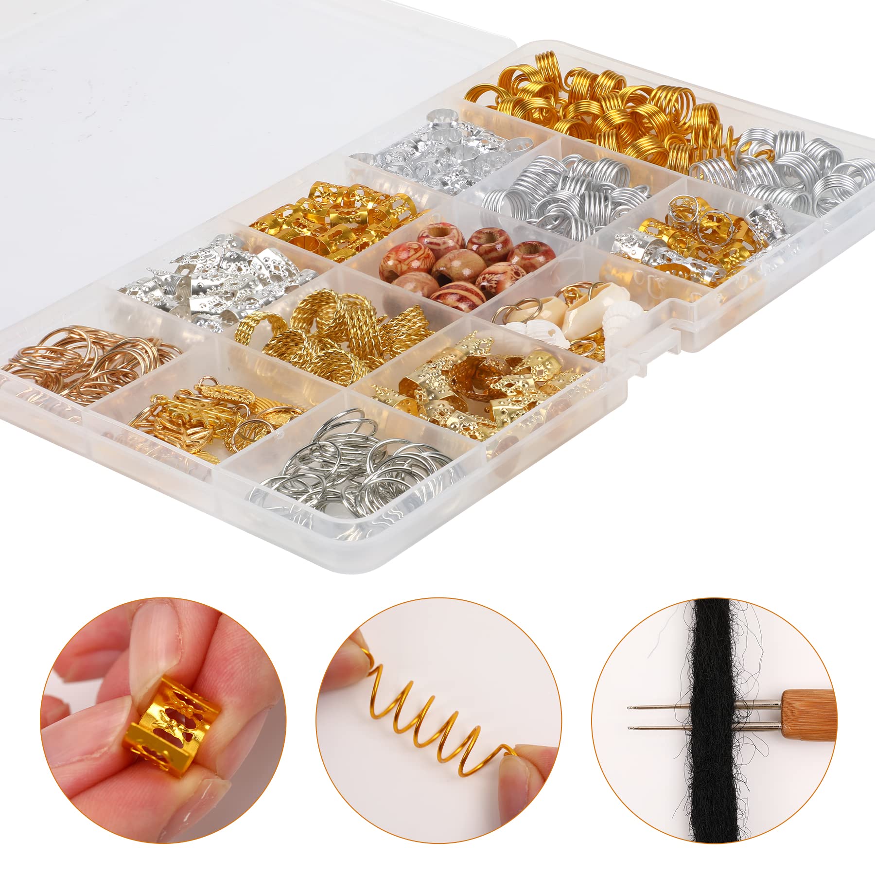 Pack Of 238 Dreadlocks Jewellery, Hair Rings, Hair Rings For Braids, With 3 Different Dreadlock Crochet Hooks, Metal, Gold, Silver, Braid Rings, Accessories For Braids Decoration,Amazon Is Banned