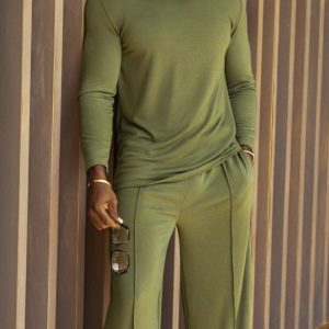 Men's Casual Solid Color Long Sleeve Top & Pants Set