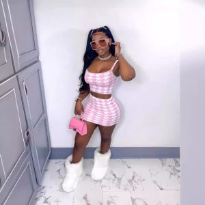 Women's Summer New Houndstooth Sling Skirt Suit