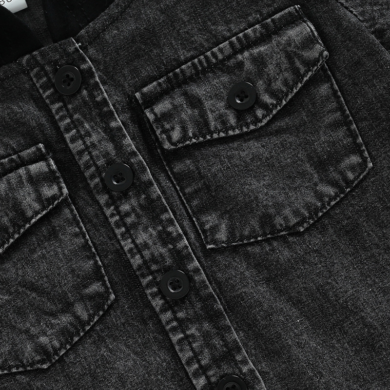 Boy Hooded Single-breasted Denim Shirt