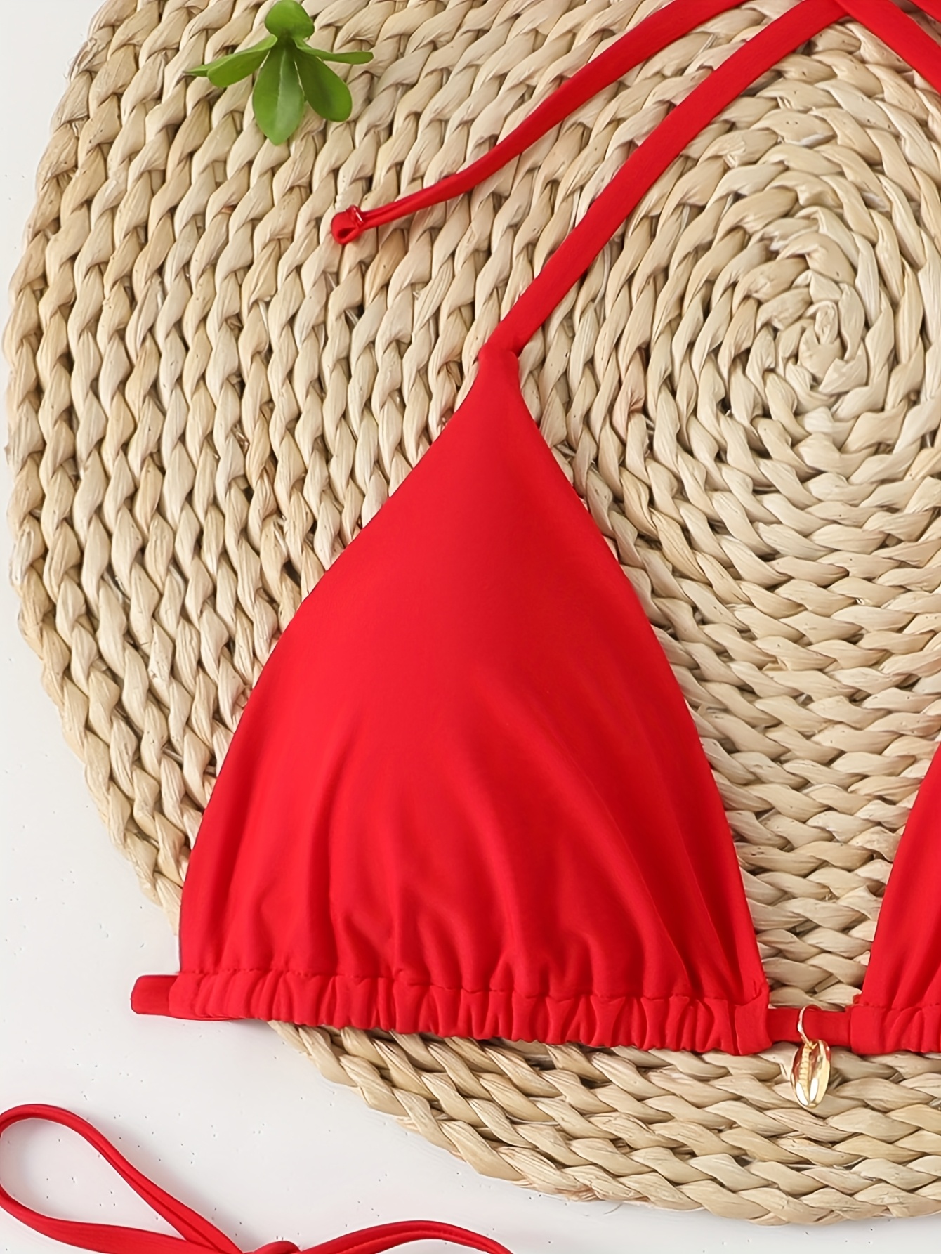 Sexy V-shaped Bikini Set For Women, Solid Color, Thong, Shell Clasp, Bikini