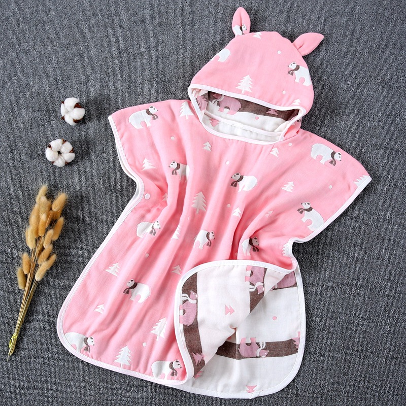 Children's Bath Towel Cape With Cap Pure Cotton Gauze