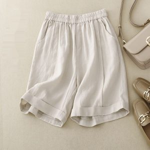 Summer High Waist Slimming Cotton Linen Wide Leg Shorts