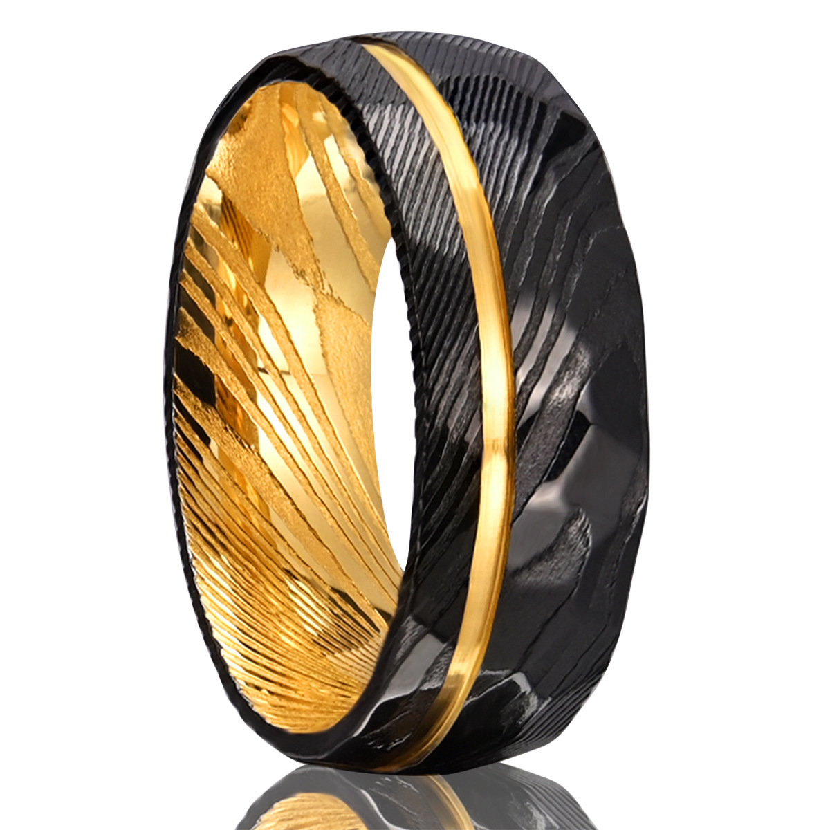 European And American Two-tone Damascus Steel Ring