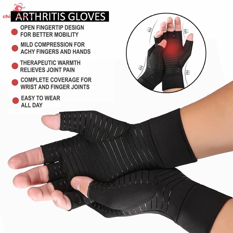 Anti Arthritis Fingerless Copper Compression Gloves Hand Support Pain Relief UK