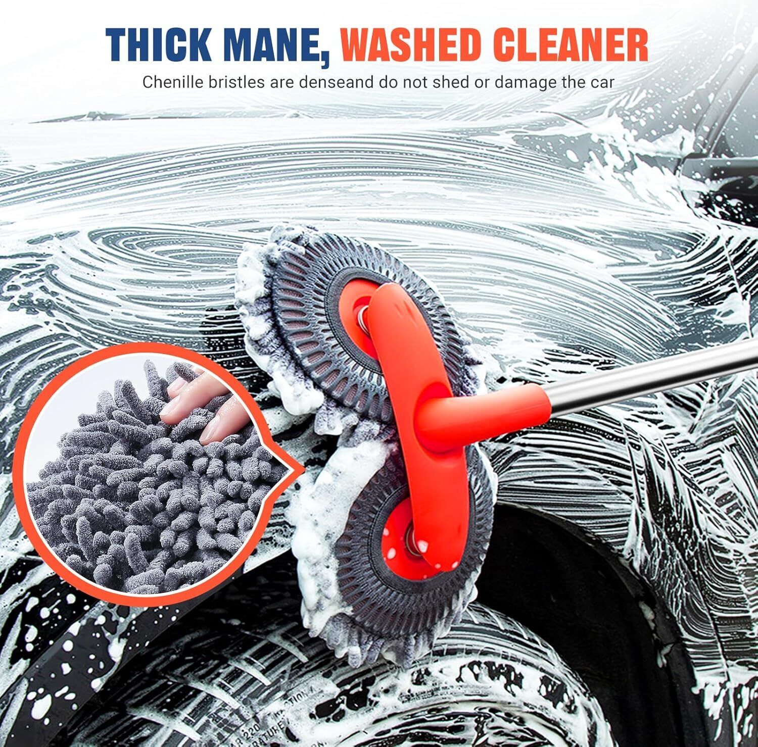 Microfiber Mop Wash Kit Telescopic Car Cleaning Brush With 4 Replacent Header