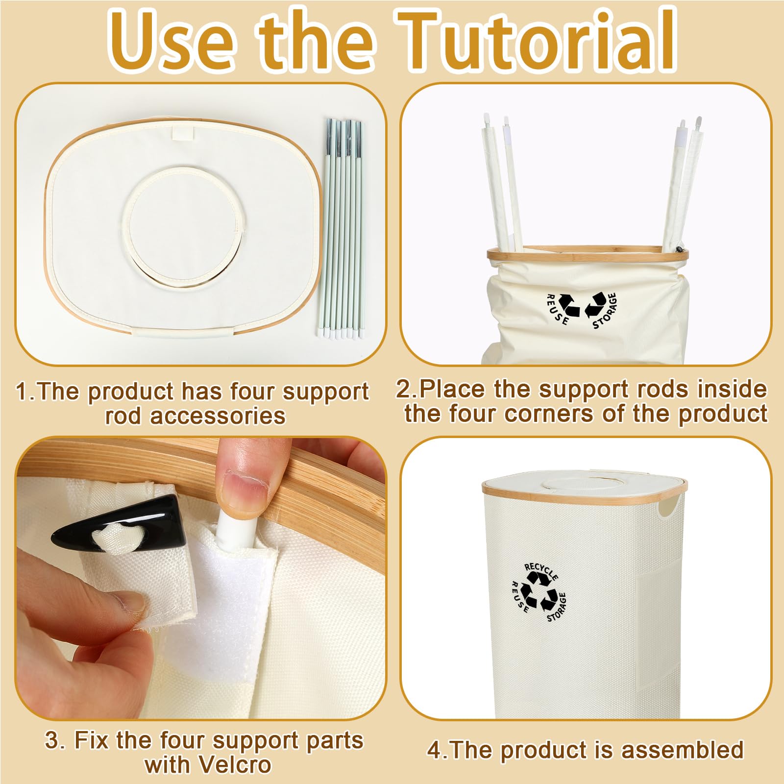 Recycling Container With Lid Deposit Bottle Storage Room Large Capacity, Beige